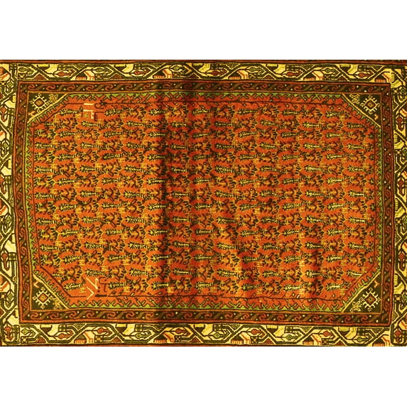 Ahgly Company Machine Washable Indoor Rectangle Persian Yellow Traditional Area Rugs, 6' x 9'