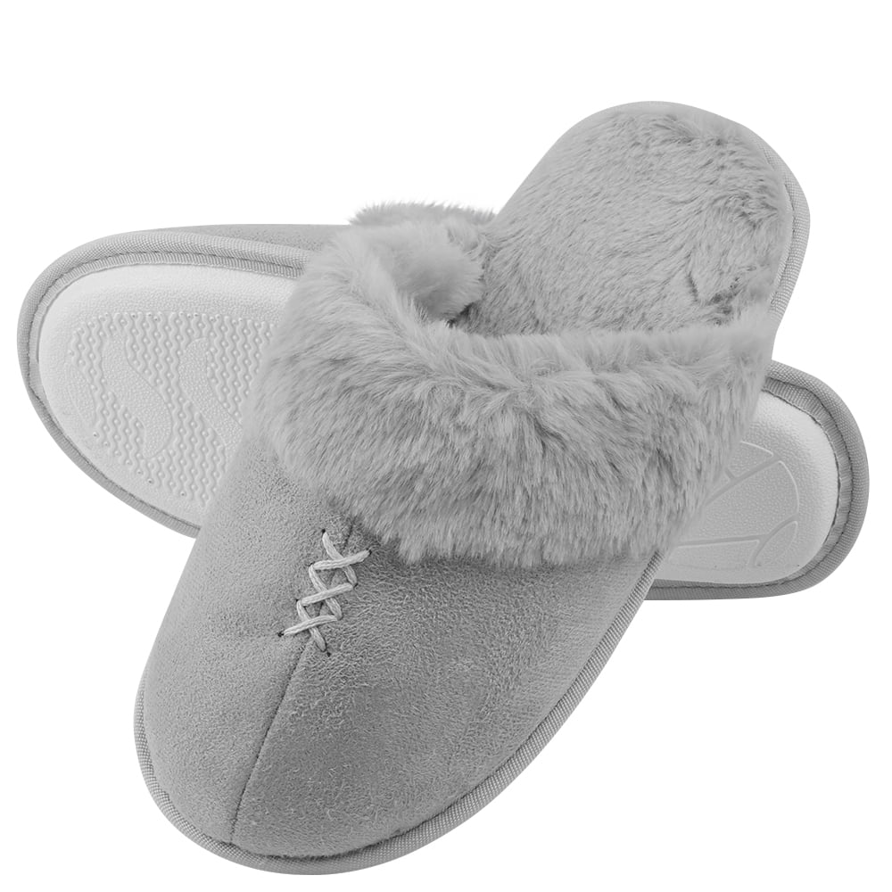 Women's Comfy and Soft Slip-On Plush Luxury Spa Slippers With Closed Toe (Gray) (US Women's Size 7)