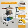 thumbnail image 3 of Rolling Cart with Wooden Tabletop, 3 Tier Metal Utility Cart, Rolling Storage Organizer Cart with Lockable Wheels for Kitchen, Office, Bedroom (White), 3 of 6