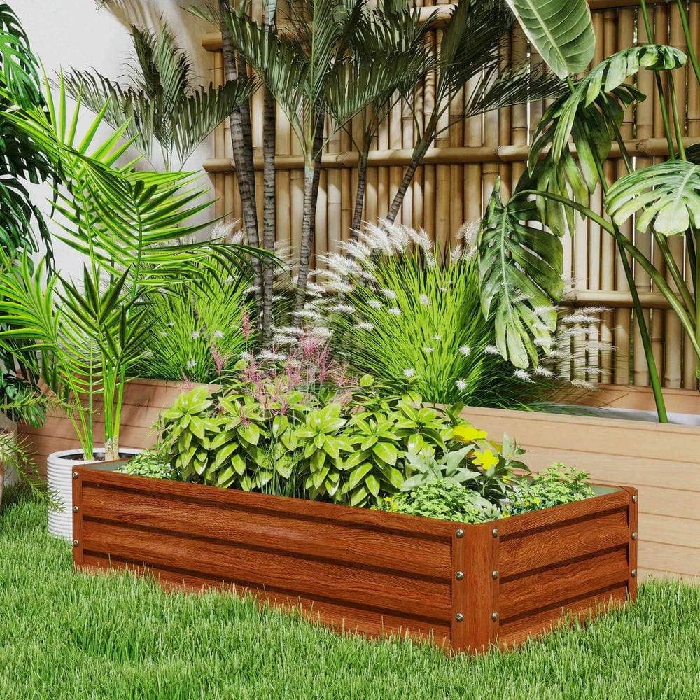 Spaco Galvanized Raised Garden Bed, 4' x 2' x 1' Metal Planter Box for Outdoor Growing Vegetables, Flowers, Herbs, Succulents, Brown