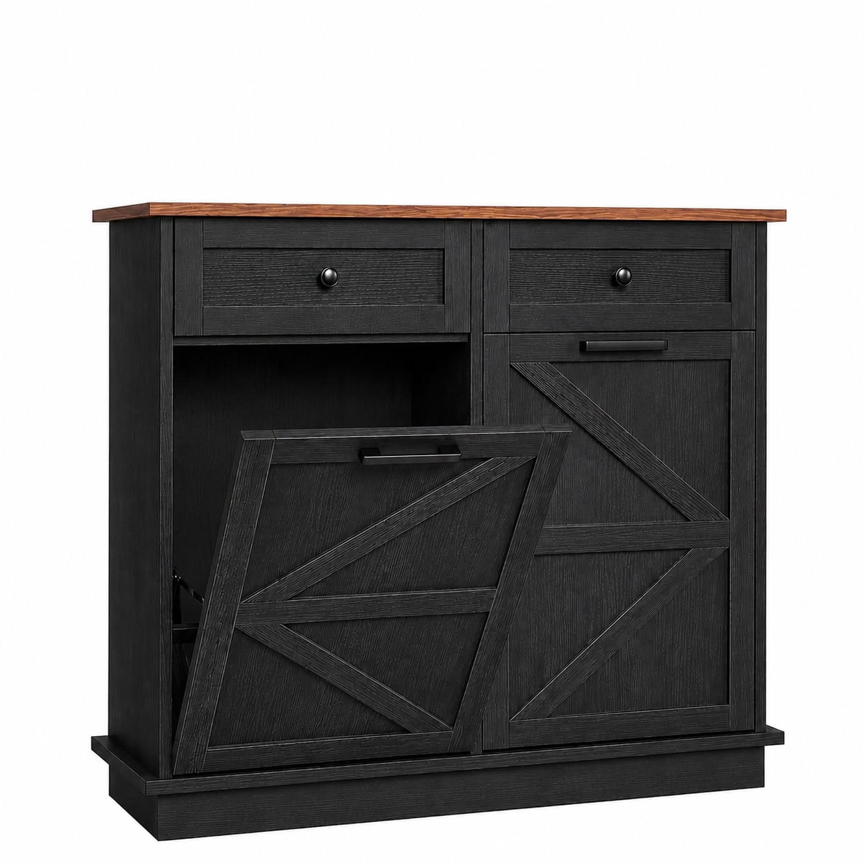 MAYEERTY 39.4" Farmhouse Storage Cabinet, Double Tilt Out Trash Can Cabinet with Drawer, Hidden Cabinet for Kitchen, Laundry, Living Room, Office