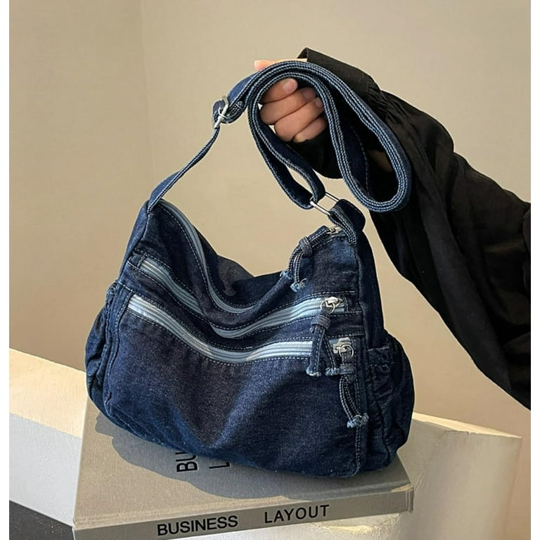 Women's Retro Large Canvas Denim Shoulder Bag Denim
