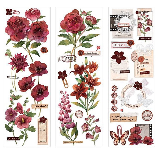 Pegatinas para álbumes de recortes y diarios, juego de pegatinas holográficas de flores y plantas a prueba de agua con papel de aluminio dorado. Estilo: Estilo 3;