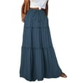 thumbnail image 1 of falda de cintura elástica de color sólido de moda para mujer falda larga con lazo de cintura alta informal suelta azul / s, 1 of 6