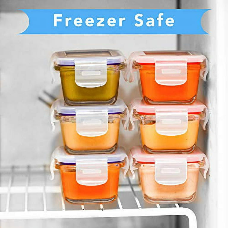 Elacra [4oz, 6-pack] Glass Baby Food Storage Containers Small Glass Containers with BPA-Free & Locking Lids - Freezer, Oven and Microwave Safe, Pink