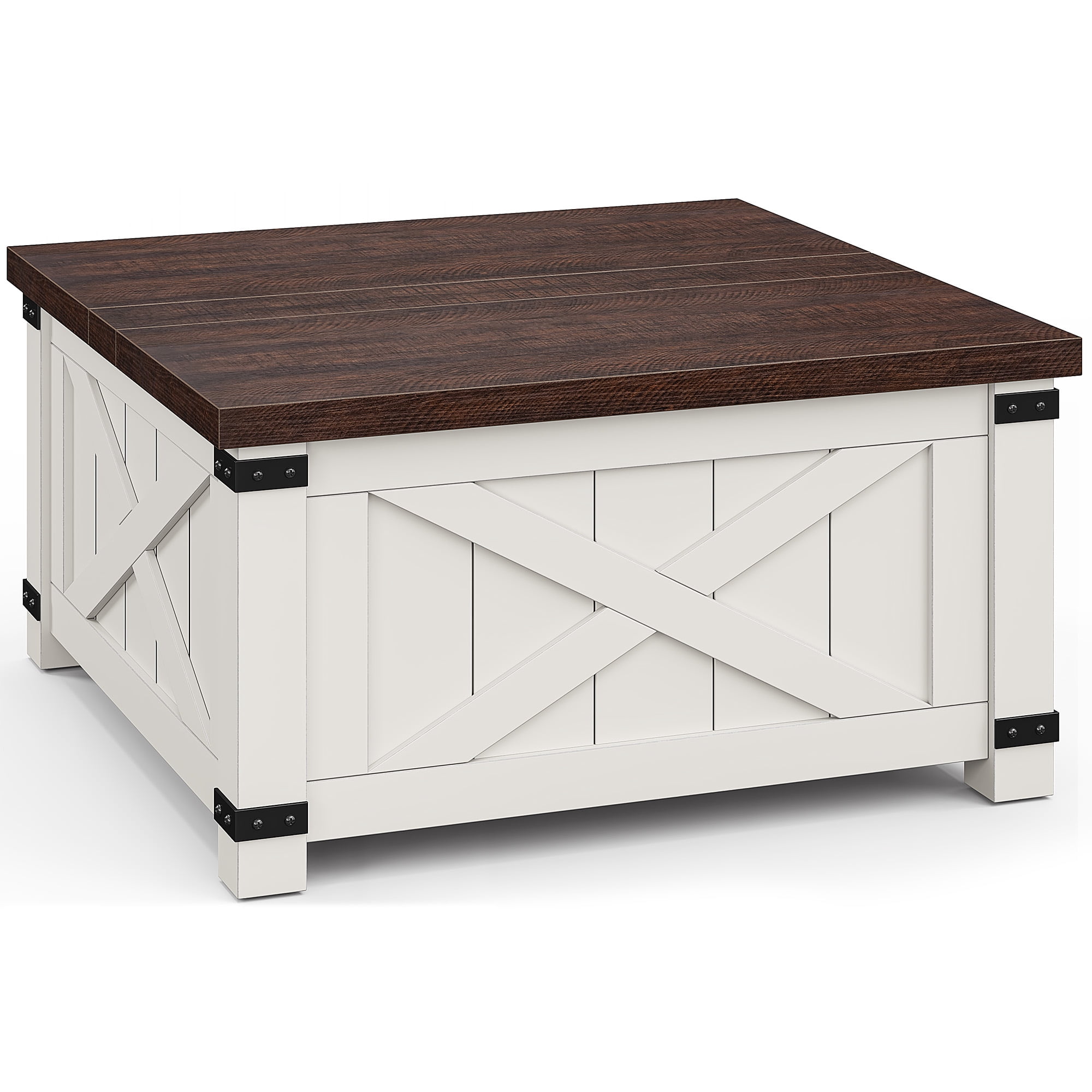 Romorgniz 35.7" W Square Lift Top Coffee Table Farmhouse Coffee Table with Large Hidden Storage Wooden Center Table for Living Room, White