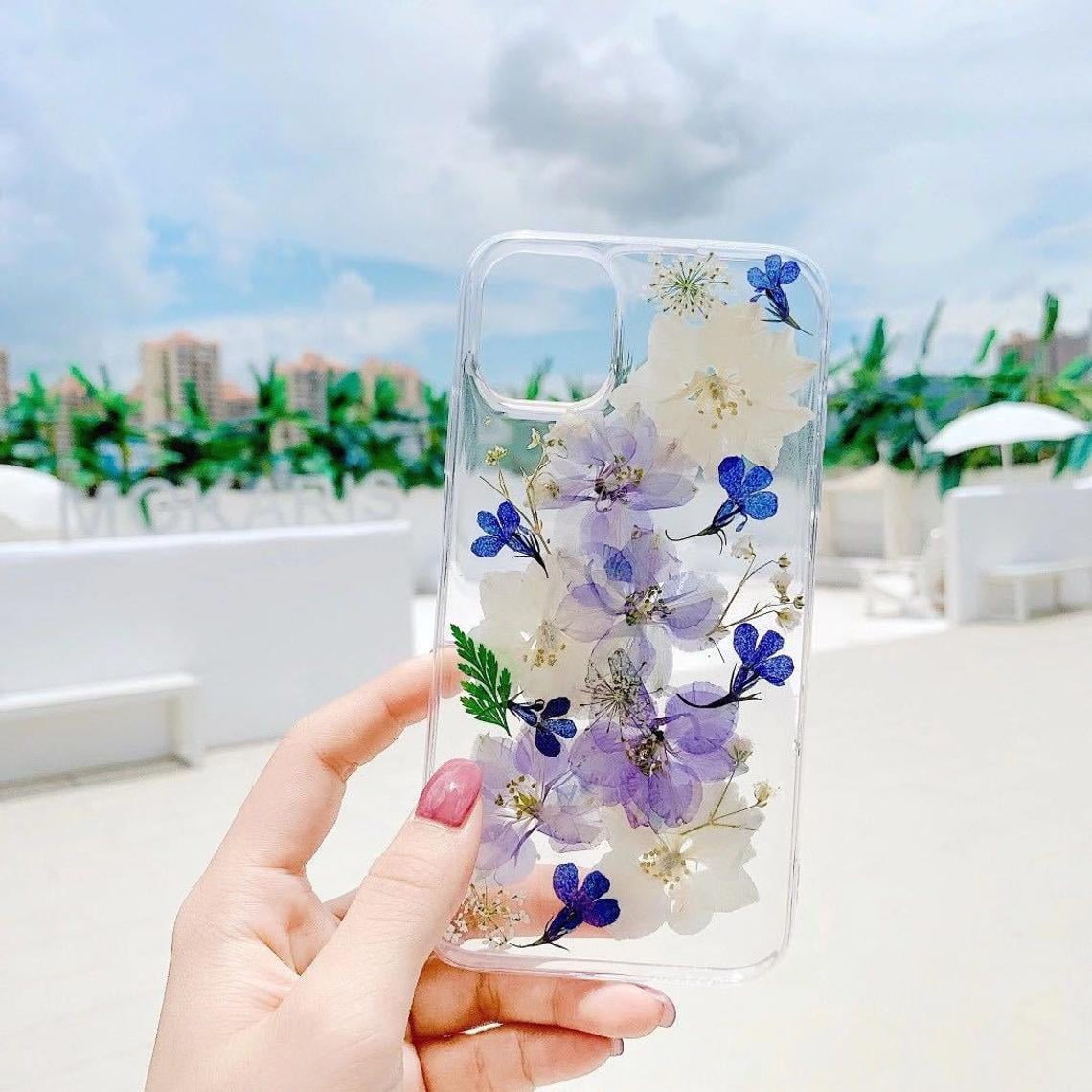 Iphone 12 Mini Case Gmyle Dried Flowers Pressed Gel Clear Silicone Hard Back Cover Full Body Slim Girls Cute For Apple Iphone 12 Mini 5 4 Inch Purple White Flowers