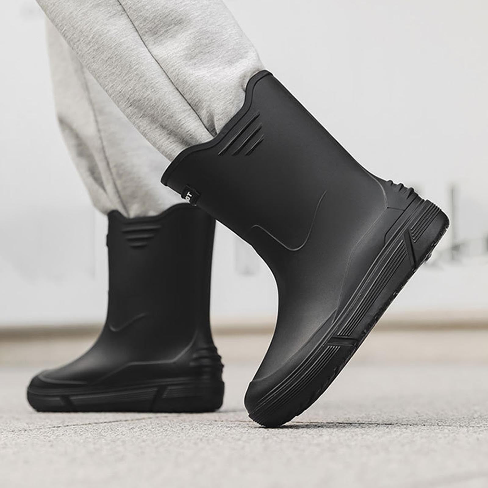 Wensltd Mid Calf Rain Boots for Men Solid Color Waterproof Rubber Shoes for Outdoor Short Tube Work Shoes