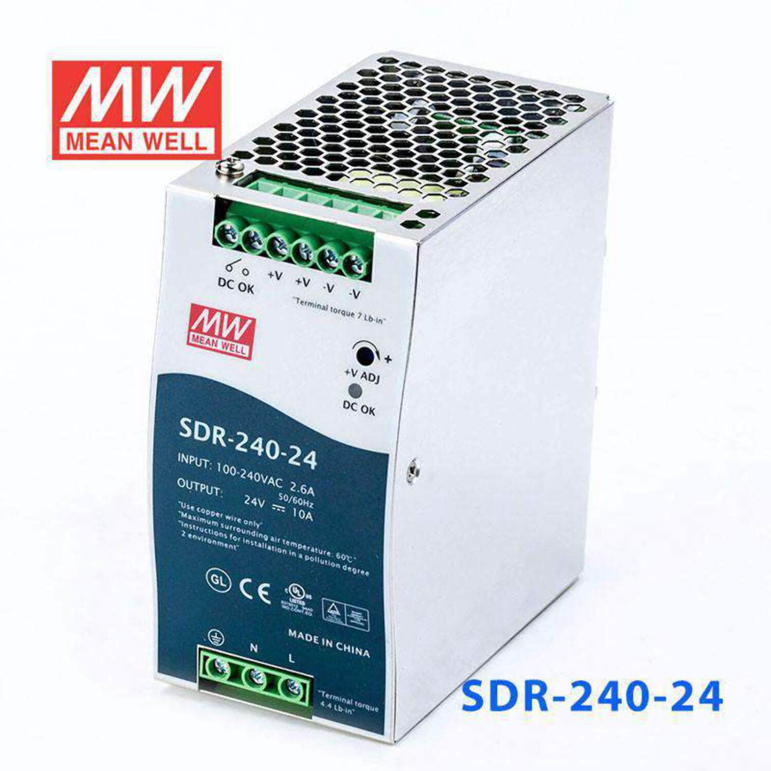 Mean Well SDR-240-24 Single Output Industrial Power Supply 240W 24V - DIN Rail
