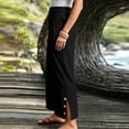thumbnail image 6 of VEKDONE Women's Cotton Wide Leg Pants Side Button Split Loose Fit Long Pants Casual Vacation Beach Trousers with Pockets Black XL, 6 of 6