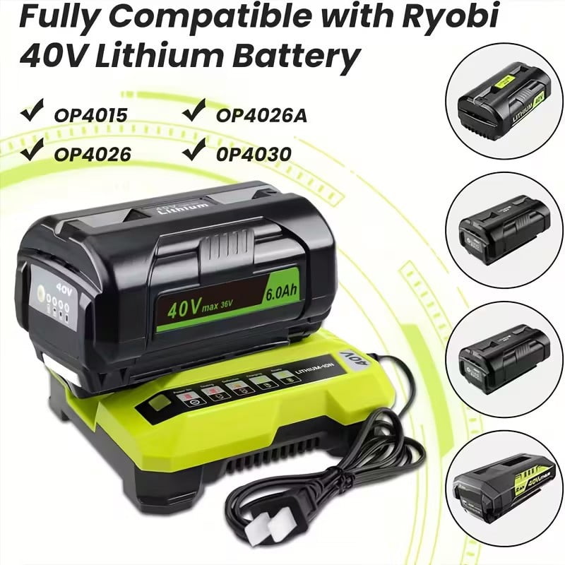 2Pack 6.0Ah Replacement for Ryobi 40V Battery OP4050 OP4040 OP40601 Compatible with Ryobi 40 Volt Battery Power Tools