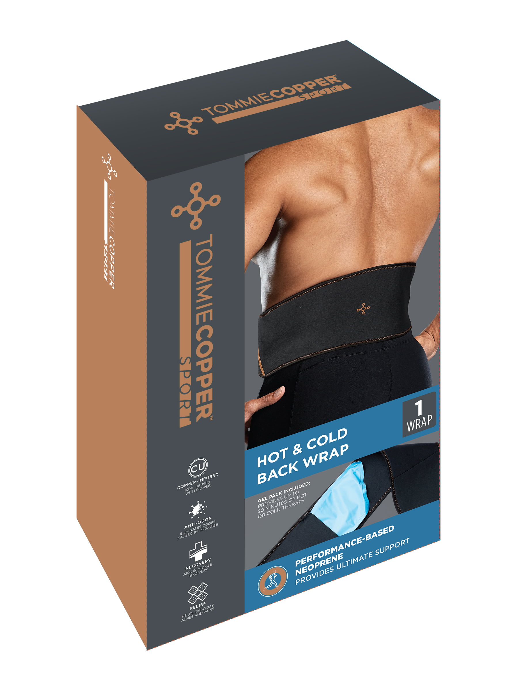 Tommie Copper Sport Hot and Cold Compression Back Wrap, Black, One Size,  Brace