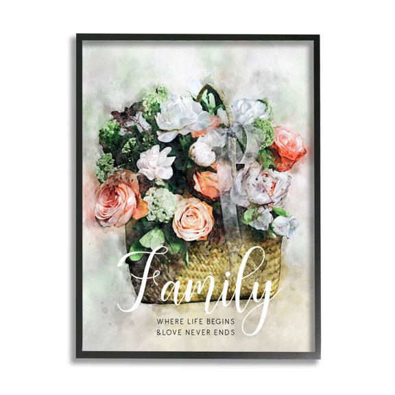 Family Where Life Begins Phrase Botanical & Floral Graphic Art Black Framed Art Print Wall Art