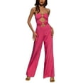 thumbnail image 1 of Qmyliery Women's Sleeveless One-Piece Clothes, Solid Color Backless Metal Ring Linked Loose Fit Wide-Leg Jumpsuit, 1 of 4