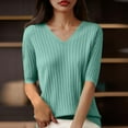 thumbnail image 2 of Women's Solid Color V-Neck Five-Point Sleeve Casual Shirt, Stylish and Comfortable Top for Spring and Summer, Versatile Everyday Wear, Lightweight and Breathable Blouse for Casual Outings or Work, 2 of 3