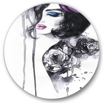 Designart 'Monochrome Female Portrait With Colorful Makeup' Modern Circle Metal Wall Art 36x36 - Disc of 36