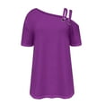 thumbnail image 3 of Scyoekwg Tops For Women Trendy Round Neck Cold Shoulder Tops Solid Color Loose Summer Comfy Lightweight Short Sleeve T Shirts Casual Blouses (Purple,XXL), 3 of 5