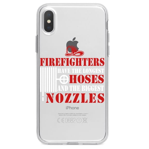 DistinctInk Clear Shockproof Hybrid Case for iPhone XR (6.1" Screen) - TPU Bumper Acrylic Back Tempered Glass Screen Protector - Firefights Have Longest Hoses and Biggest Nozzles
