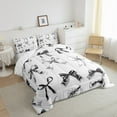 thumbnail image 3 of Manfei Cartoon Ribbon Comforter Sets Full Size, Princess Grey Bow Comforters & Duvets, Cute Bowknot Reversible Bedding Full Comforter Set, Breathable Room Decorative, 3pcs, 3 of 8