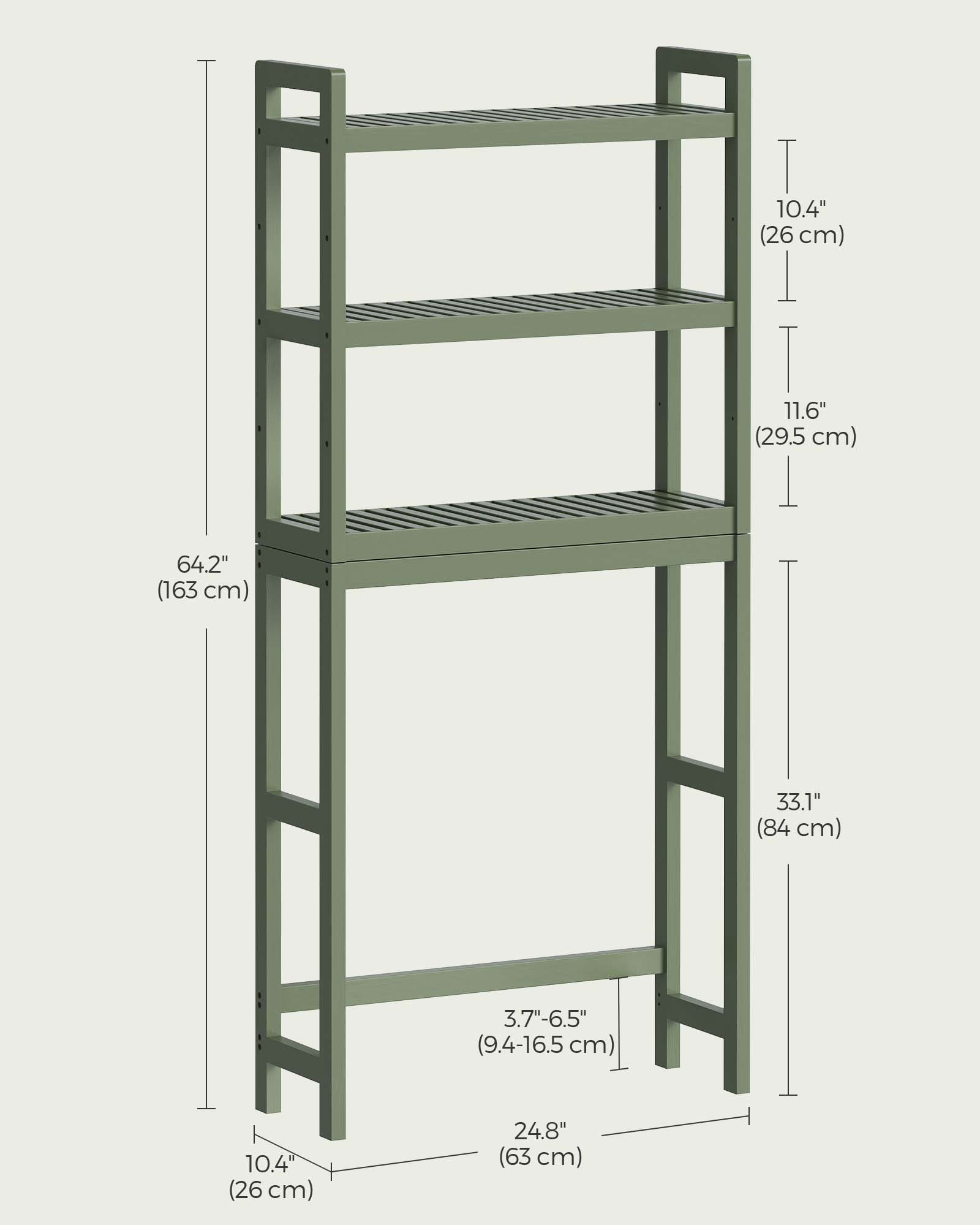 3-Tier Over The Toilet Storage Bamboo Over Toilet Shelf Bathroom Storage Organizer with Adjustable Shelf, Forest Green