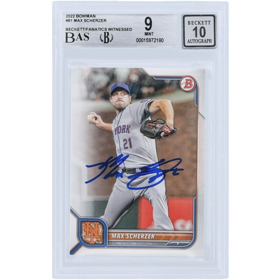 Max Scherzer New York Mets Autographed 2022 Bowman Series 1 #91 Beckett Fanatics Witnessed Authenticated 9/10 Card - Fanatics Authentic Certified