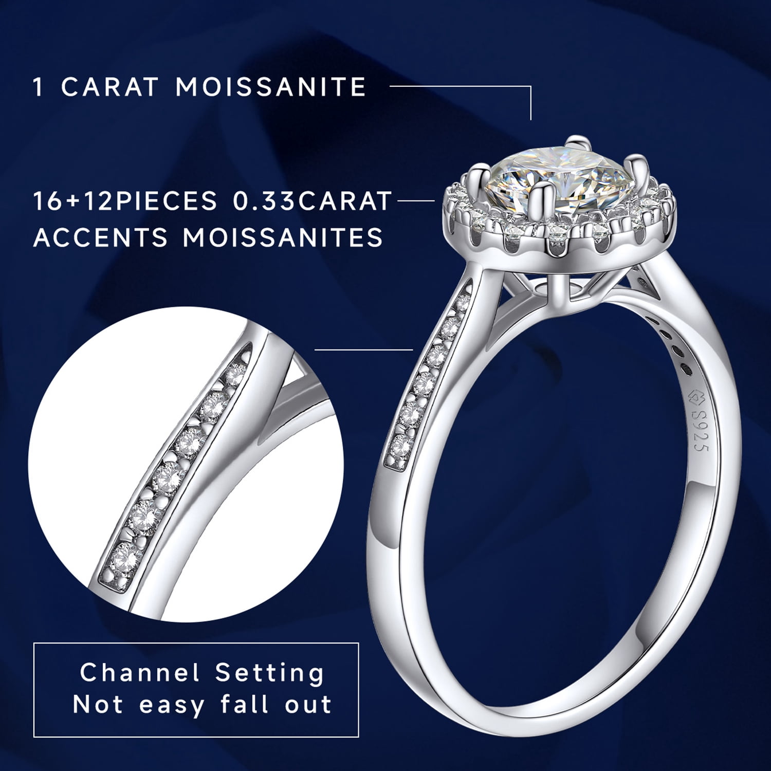 MomentWish 1 Carat Round Cut Moissanite Engagement Ring for Women,Simulated Diamond Wedding Rings Birthday Valentines Day Jewelry Gifts-Size8.5