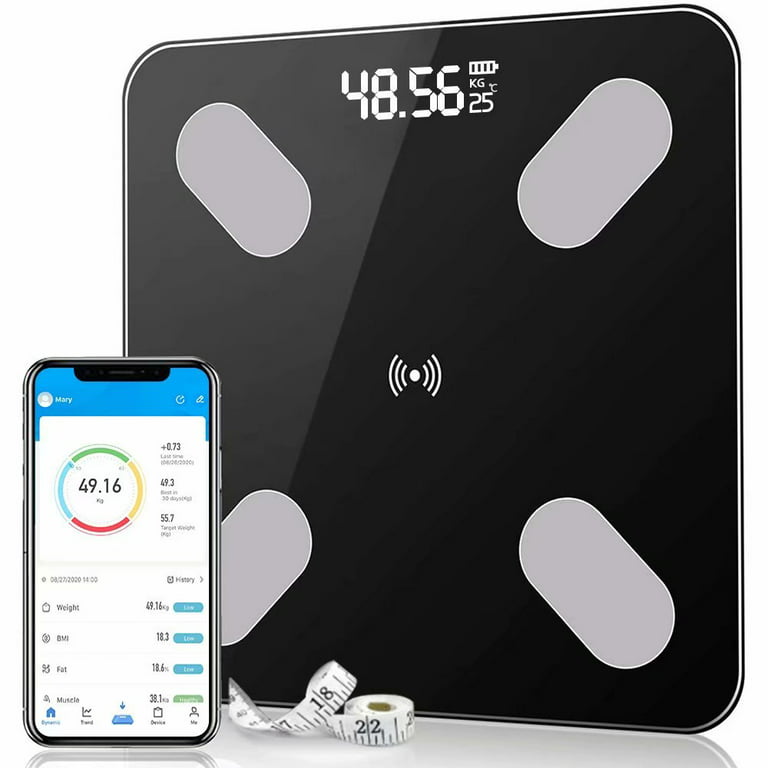TYNZEO Digital Scales for Body Weight Bluetooth Body Composition Scales  with USB Charger for Body Weight, Fat, Water, BMI, BMR, Muscle Mass 