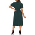 thumbnail image 3 of INSPIRE CHIC Women's Retro Ruffled Collar Short Sleeve A-Line Pleated Dress M Dark Green, 3 of 6