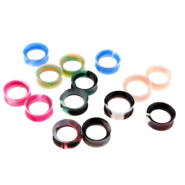 7 Pairs Ear Tunnels and Double Flared Silic Ear Gauges 18MM