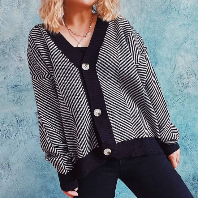 Jusqu'à 50 % de Réduction! Aqestyerly Cardigans Tricotés pour Femmes Mode Femmes Décontracté Col en V Manches Pull Cardigan Blouse Bouton Hauts