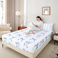 thumbnail image 4 of Homewish Blue Ribbon Bow Twin Sheet Sets 3pcs for Boys Girls,Stars Polka Dots Print Twin Fitted Sheet Microfiber,Dreamy Princess Breathable Flat Sheet,Lightweight Room Decor, 4 of 7