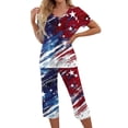 thumbnail image 2 of 4th of July Pajamas for Women Set Soft Comfy Pajamas Red Blue and White Star Print Short Sleeve Tops Capri Pants Pjs Set with Pockets, 2 of 6