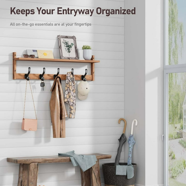 29'' Coat Rack Wall Mount with Shelf, Wood Wall Hooks with Storage