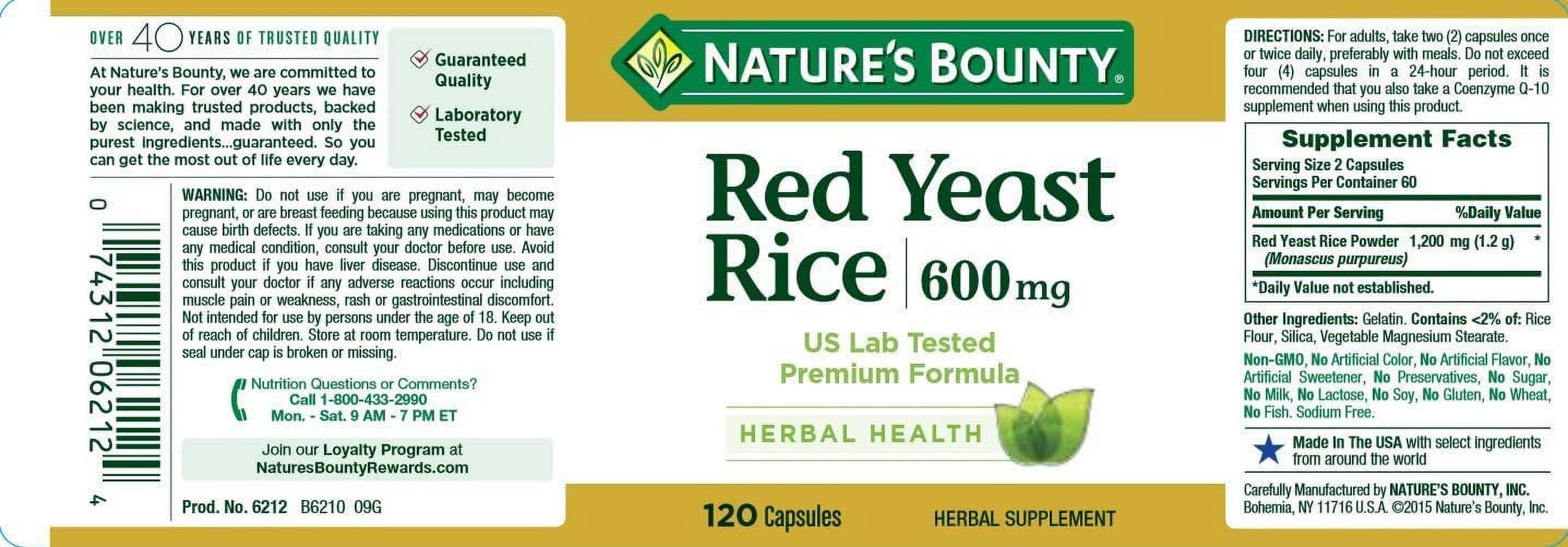 Nature's Bounty Red Yeast Rice 600mg 120 Capsules (Pack of 3)