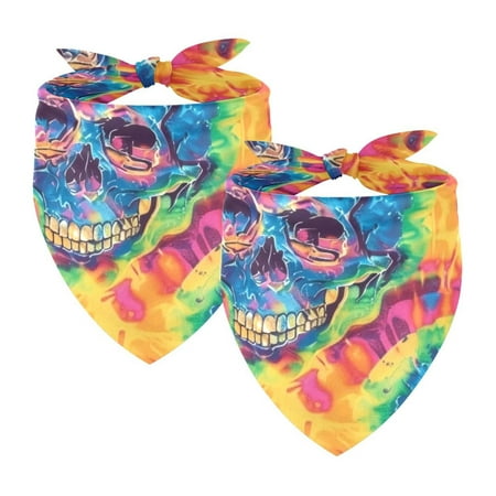 PhooArto Skull Tie Dye Pattern Dog Bandanas 2 Pack Soft Washable Pet Scarf Triangle for Large Dogs Puppies and Cats