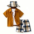 thumbnail image 3 of OSOLU Boys Summer Hawaiian Beach Outfits Short Sleeve Button Up Shirts And Shorts With Bucket Hat 3 Piece Set 3-8Y Stylish Outfit, 3 of 9