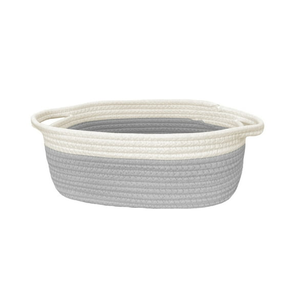 A Woven Basket With Handle Storage Basket Fabric Rope Material Size 11.8X7.9X4.7 Inches For Shelf Wardrobe Organizer Gift Basket Design A Grey White