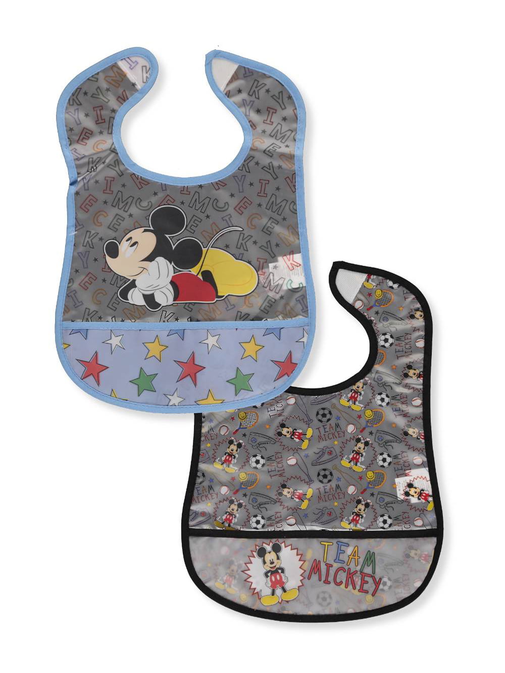 Crumb Catcher Pocket Disney Mickey Mouse 2Piece Printed Frosted Water Proof Peva Bib 