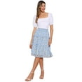 thumbnail image 2 of Faldas florales para mujer INSPIRE CHIC, falda de gasa con cintura elástica fruncida, estilo A-line, por debajo de la rodilla, con volantes, color azul y blanco, 2 of 6