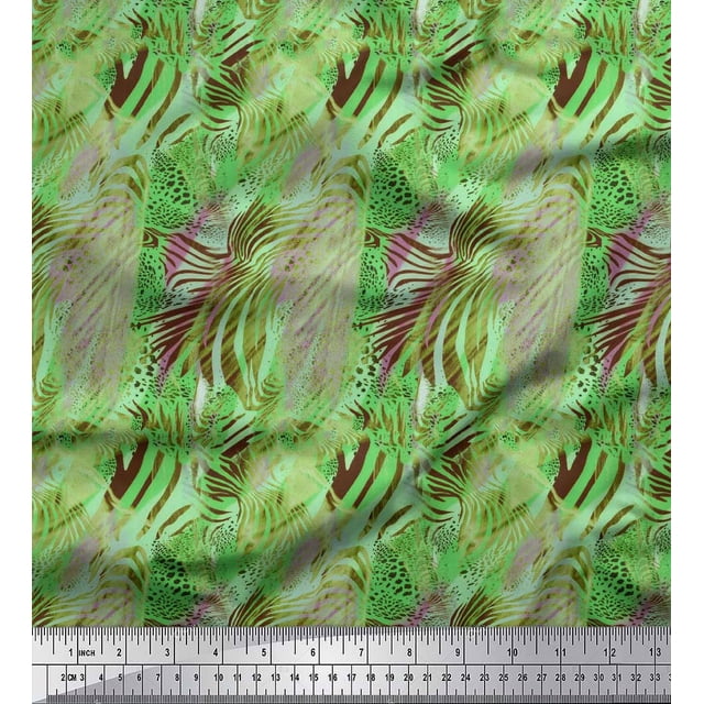 Soimoi Green polyester Crepe Fabric Leopard & Wild Animal Skin Print Sewing Fabric BTY 52 Inch Wide