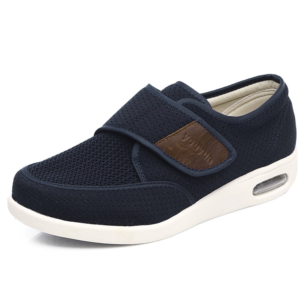 YOURDIARY Men's Wide Width Casual Walking Shoes, Adjustable Hook & Loop Lightweight Breathable Mesh Non Slip Air Cushion Sneakers, Dark Blue 8.5
