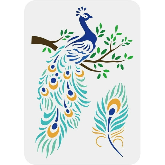 Peacock Stencils for Painting 11.7x8.3inch Reusable Peacock on Branches Pattern Drawing Stencil Peacock Feather Stencil DIY