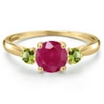 thumbnail image 3 of Gem Stone King 10K Yellow Gold Red Ruby and Green Peridot 3-Stone Ring for Women | 1.24 Cttw | Round 6MM | Gemstone July Birthstone | Size 6, 3 of 6
