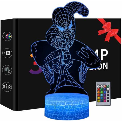 Luz nocturna 3D Zhivalor para niños, Spiderman, 16 colores con control remoto