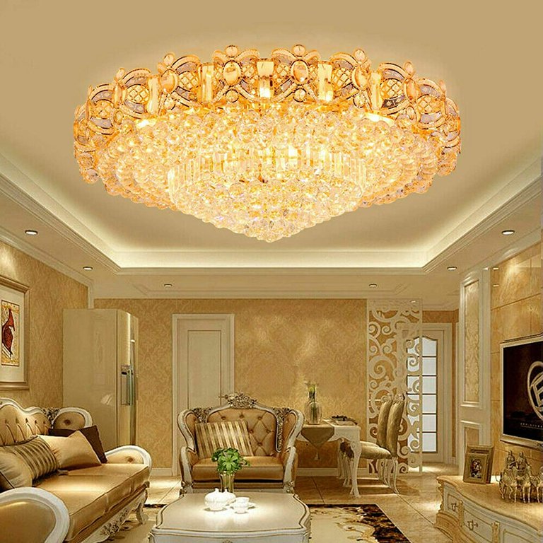 ANQIDI 15.75In 40W Luxury K9 Crystal Chandelier Modern Round LED Ceiling  Light for Living Room Kitchen