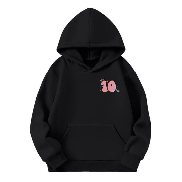 Double Digits Birthday Hooded Sports Jacket For Girls Athletic Pullover Sweatshirt With Front Pocket