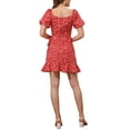 thumbnail image 3 of INSPIRE CHIC Women's Square Neck Floral Dress Puff Sleeve Tie Waist Flowy Dresses XS Red, 3 of 6