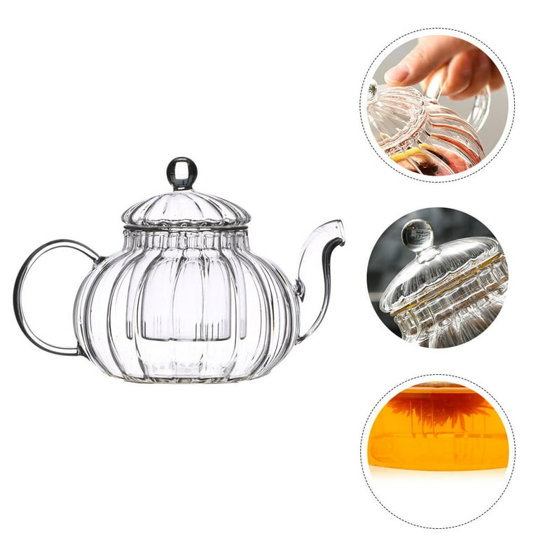 Glass Teapot With Tea Infuser, Pumpkin Shaped Pot, Heat Resistant