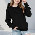 thumbnail image 2 of Ecqkame Girls Crewneck Sweatshirts Casual Long Sleeve Textured Pleated Front Sweatshirt Lightweight Comfortable Pullover Tops 2-14 Years Black 7 Year, 2 of 6