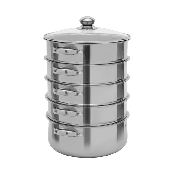 5-Tier Stainless Steel Steamer, Stainless Steel Steamer, Round Stainless Steel Steamer 28*45cm Polished
